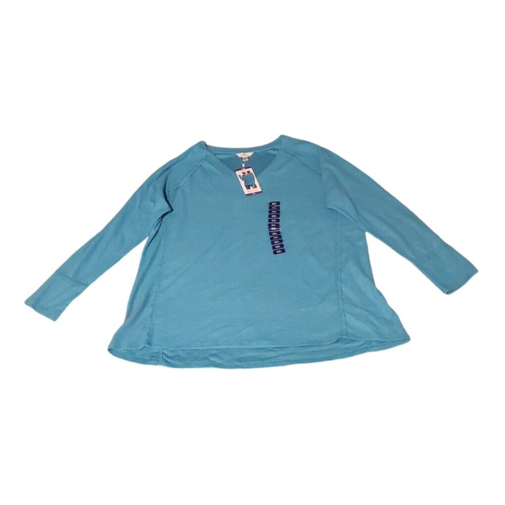 Wildfox Haley Brushed Thermal Top Long Sleeve Turquoise Women's Plus Sz 2XL NEW